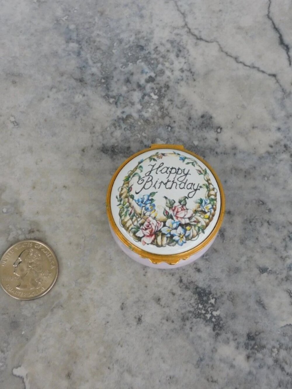 Kingsley Enamels 'Happy Birthday' Porcelain Floral Trinket Box England - Picture 2 of 4